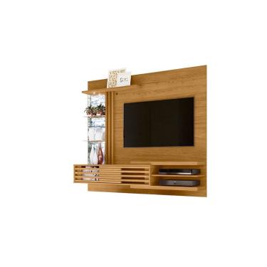 Imagem de Painel Para TV Até 55 Frizz Supreme Cumaru Brilho com LED Espelhos e Portas Deslizantes Liberty Móveis