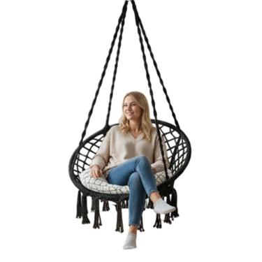 Imagem de Cadeira Rede Balanço Suspensa Almofada Confortavel Teto Casa Varanda Descanso Quintal  Jardim Sacada Decoraçao