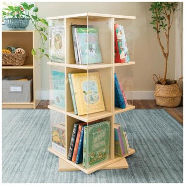 Imagem de Guidecraft EdQ Estante Giratória Infantil em Madeira Natural - Organizador Montessori 360° para Livros e Brinquedos