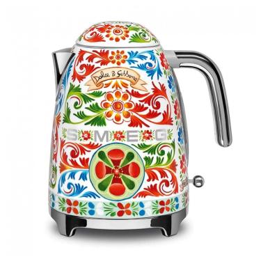 Imagem de Chaleira elétrica inox 1,7L Smeg Dolce & Gabbana Sicily Is My Love, 1500W com desligamento automático e base giratória 360°, 110V