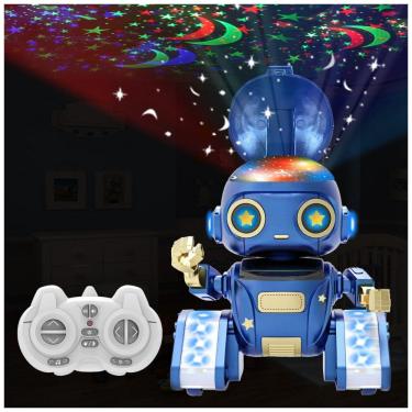 Imagem de Robô Aikmi azul com controle remoto recarregável, projetor de luz noturna, sensor de gestos e músicas para crianças