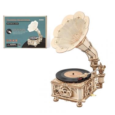 Imagem de Quebra Cabeças 3D em Madeira para Adultos, Tema Toca Discos Vintage com 424 Peças, ROKR