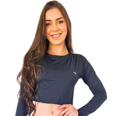 Imagem de Croppeds Feminino Manga Longa Liso Proteção Uv Moda Praia Segunda Pele