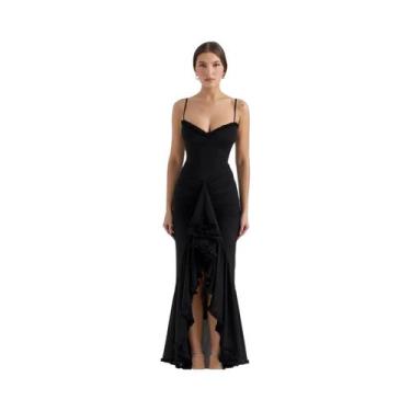Imagem de Vestido Feminino Sexy Com Decote V Em Tule, Alças Finas, Cintura Marca