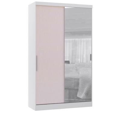 Imagem de Guarda Roupa 134,5cm 2 Portas De Correr Com Espelho Alpes Luciane Móveis Branco Pf-rosa Pf