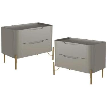 Imagem de Kit 02 Mesas De Cabeceira Orgânica 2 Gavetas Pés Industrial Dourado Bl