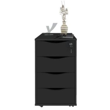 Imagem de Gaveteiro Bit Para Escritório Com 4 Gavetas Preto - ARTANY