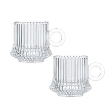 Imagem de Jogo 2 XícarasDe Café Caneca Vidro Robusta Lines 85ml Em Casa Tem