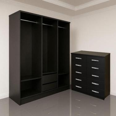 Imagem de Closet Lisboa Com Cômoda Marbela 10 Gavetas - Evidência Móveis - Black