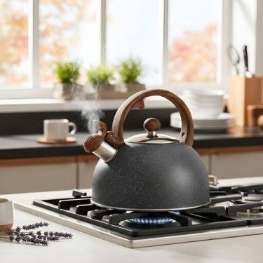 Imagem de Chaleira Inox Com Apito Mimo Style 2L Indução Cabo Amadeirado Soft Tou