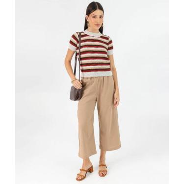 Imagem de Calça Pantacourt Feminina Clochard Marisa Marrom, Marrom, GG