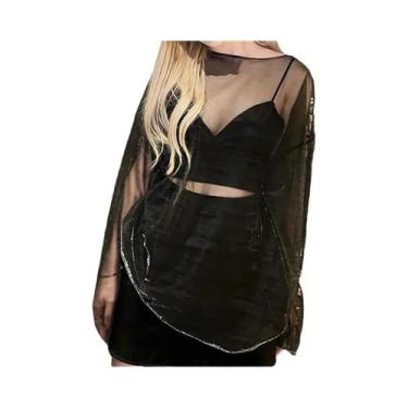 Imagem de Camisetas Crop Transparentes Y2K Para Mulheres, Manga Longa, Oversized