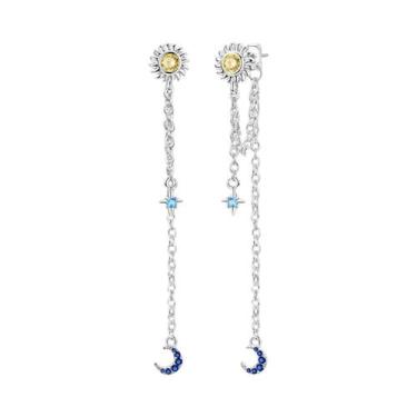 Imagem de Brincos De Prata Esterlina 925 Femininos Com Lua, Estrela E Gato, Joia