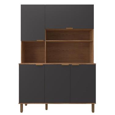 Imagem de Cozinha Compacta Topázio 5 Portas 1 Gaveta MDF 153 e 1cm Grafite e Damasco com Tampo Moderno