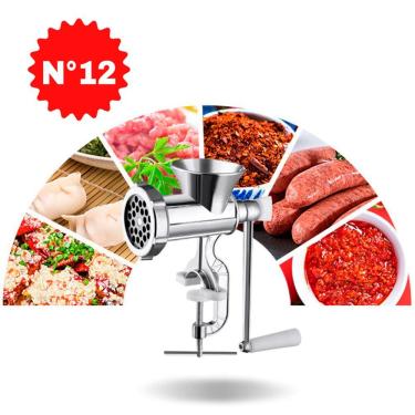 Imagem de Moedor de Carne Manual No.12 para Embutidos e Alimentos em Alumínio Fundido com Morsa para Bancada Prata