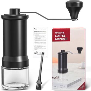 Imagem de Moedor de Café Manual Portátil com Manivela para Grãos em Vidro, Aço Inox, ABS e Cerâmica com Moagem Ajustável Preto