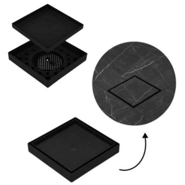 Imagem de Kit 10 Ralo 10x10 Oculto Piso Porcelanato com Sistema Sifonado Preto Cooper Fibra