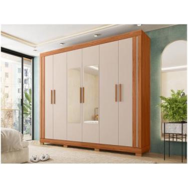 Imagem de Guarda-roupa Casal com Espelho 4 Gavetas 6 Portas Caemmun Éden, Freijó