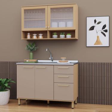 Imagem de Cozinha Compacta 100% Mdf 2 Pçs Duna Luciane Móveis Freijó-cinammon
