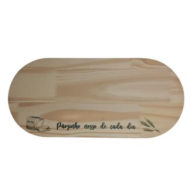 Imagem de Tábua Decorativa Oval Pãozinho Nosso para Servir Pães e Petiscos em Madeira Pinus com G...