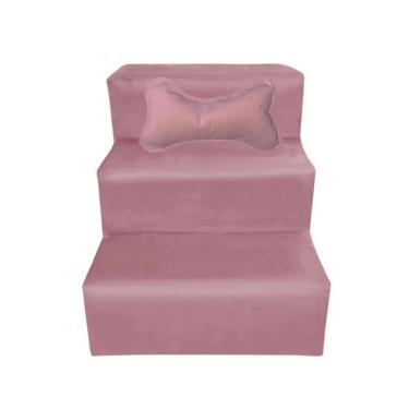 Imagem de Escada Para Pet 3 Degraus Veludo Para Gatos E Cachorros Rosê