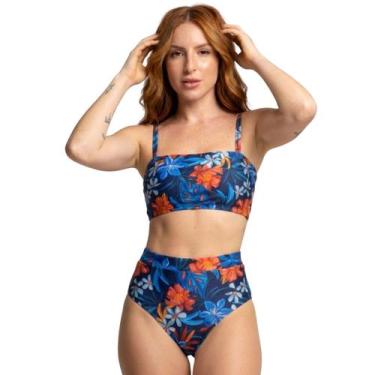 Imagem de Biquíni Cropped Hot Pants Top Faixa Estampado Bella Fiore Cintura Alta