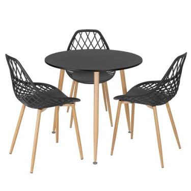 Imagem de Laraz, Mesa de jantar redonda 80 cm preto + 3 cadeiras Clarice Cloe Pr