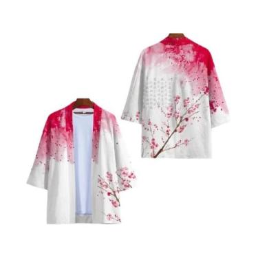 Imagem de Kimono Unissex Preto E Branco Cosplay Samurai Cardigan Yukata Fantasia