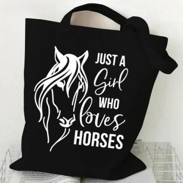 Imagem de Bolsa De Ombro Feminina De Grande Capacidade Com Gráficos De Cavalos E