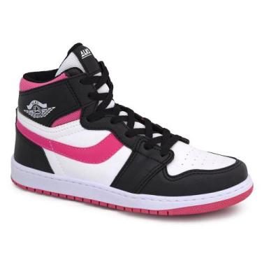 Imagem de Tênis Bota Feminino Botinha Academia Cano Alto Alks, Preto, Branco, Pi