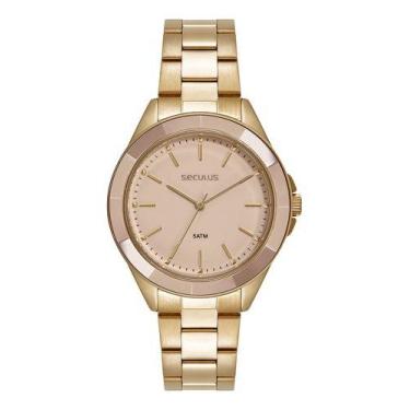 Imagem de Relógio Feminino Seculus Ceramica Rosa Claro 77346lpsvds1 Dourado Rosa