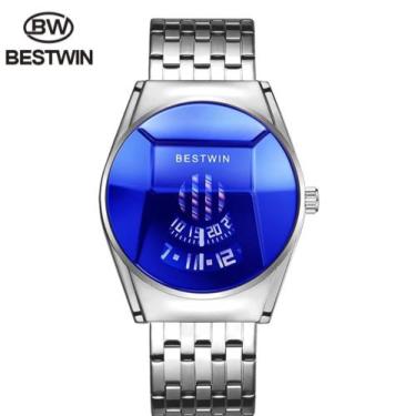 Imagem de Relógio Masculino Luxo Bestwin Aço Inox Importado, Prata