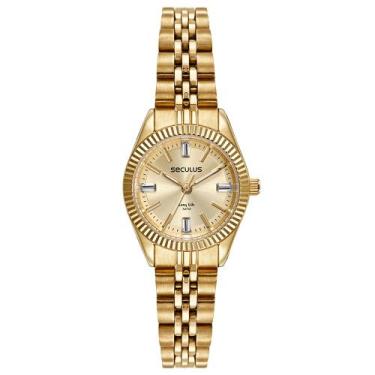 Imagem de Relogio Seculus feminino dourado pequeno cravejado com strass 77255LPS