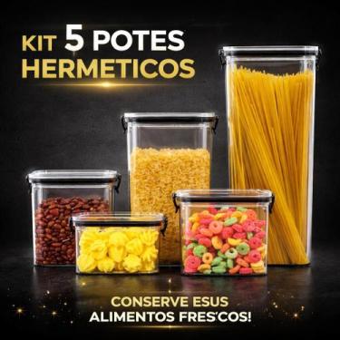Imagem de Kit 5 Potes Acrílico Herméticos Porta-Mantimentos com Tampa com Trava 