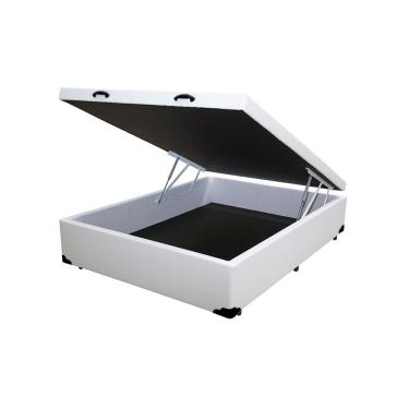 Imagem de Cama Box com Baú Casal Extremo Reforçado Blindado Courino Sintético Branco Homequeen
