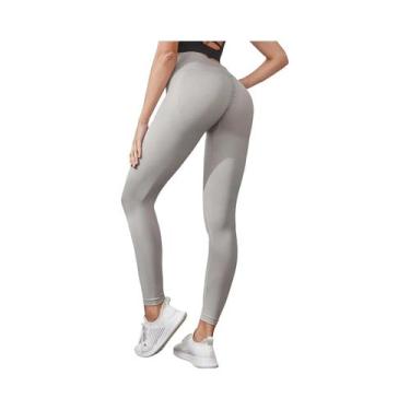 Imagem de Calças De Yoga Femininas De Cintura Alta, Leggings De Cor Sólida Com A