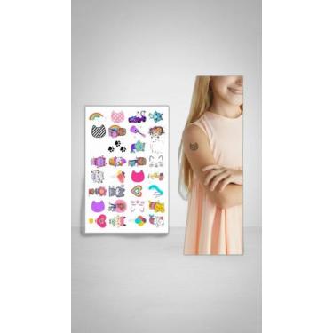 Imagem de Tatuagem Infantil Temporária Gatinhos Kit Festa 160 Unidades - Congrat