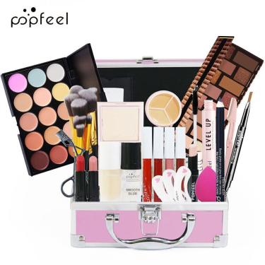Imagem de Kit de Maquiagem com Maleta Sombras Blushes Bastões Pincéis Cores Intensas e Duradouras Alta Pigmentação e Longa Fixação