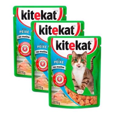 Imagem de Kit 3 Ração Úmida para Gatos KiteKat Adulto Sabor Peixe ao Molho em Sa