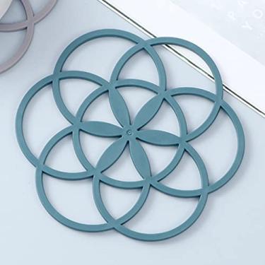 Imagem de GUIPAIHAI Almofada de prato de jantar com design vazado para isolamento térmico doméstico almofada de silicone em forma de flor, porta-copos acessórios de cozinha (cor azul)