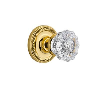 Imagem de Nostalgic Warehouse Roseta de corda com puxador de vidro de cristal, passagem - Tamanho do encosto: 7 cm, latão polido