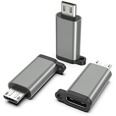Imagem de Adaptador USB-C para Micro USB, pacote com 3 conversores USB tipo C fêmea para Micro USB macho para Micro B 2.0 de carregamento e sincronização de dados compatíveis com Samsung Galaxy S7 S6 J7 Note 5 Kindle Ps4 e mais – Cinza