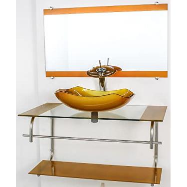 Imagem de GABINETE DE VIDRO PARA BANHEIRO INOX 90CM CUBA ABAULADA DOURADO REAL