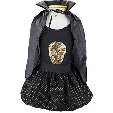 Imagem de Fantasia de Halloween Para Bebe Vampira Baby Caveira Dourada Com Capa Único