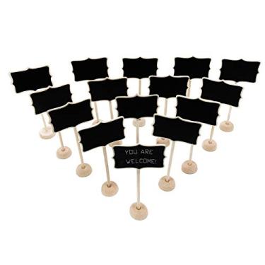 Imagem de Pacote com 15 mini placas de madeira quadro-negro com suporte para cavaletes, cartões de lugar, quadros-negros pequenos retangulares para casamentos, festas de aniversário, placas de mensagem e decorações especiais de evento