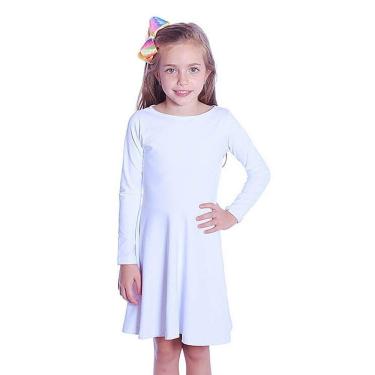 Imagem de Vestido Infantil Branco Manga Longa Decote Canoa