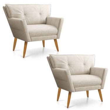 Imagem de Kit 02 Poltronas Anitta Linho Pés Palito Castanho Cor A27 Areia