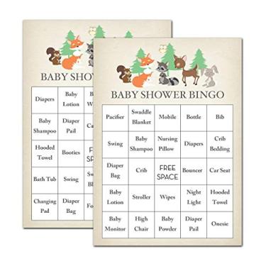 Imagem de InvitationHouse Cartões de bingo para chá de bebê Woodland Animals - Pré-preenchidos - Conjunto de 24