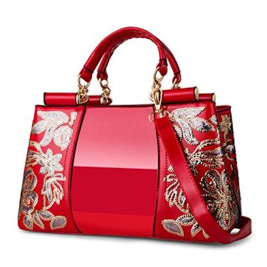 Imagem de Nevenka Bolsas femininas de couro envernizado, bolsa de designer adequada para uso diário em festas de compras, Vermelho, Medium