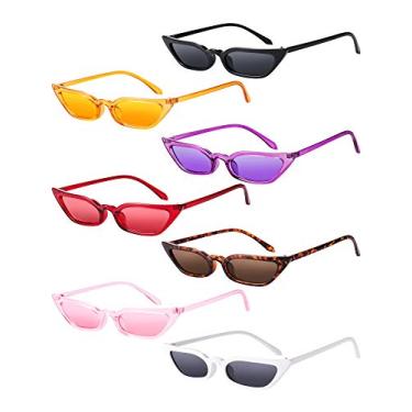 Imagem de Zhanmai Óculos de sol retrô pequenos olho de gato, vintage, quadrados, bonitos, óculos de gato finos (7 pares), 7 pares, as the pictures shown